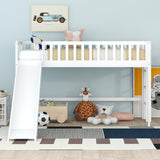 Twin Size Low Loft Bed with Slide,Kids Loft Bed with Ladder,Wood Kids Loft Bed Twin Size for Girls Boys,White Bellemave