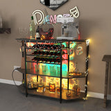 COSTWAY Rustic Grey 3-Tier Wine Bar Cabinet with Charging Station and Ample Storage COSTWAY