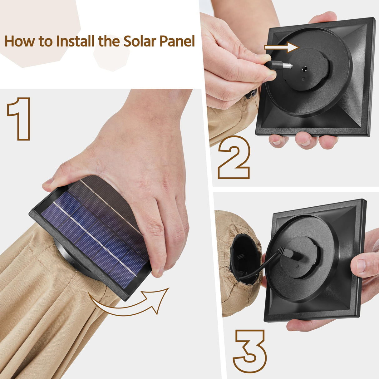 Yaheetech 10ft 3-Tier Vented Solar Patio Umbrella, Table Outdoor Market Umbrella with 24 LED Lights, 8 Sturdy Ribs Beach Umbrella with Tilt and Crank for Garden, Deck, Tan Yaheetech