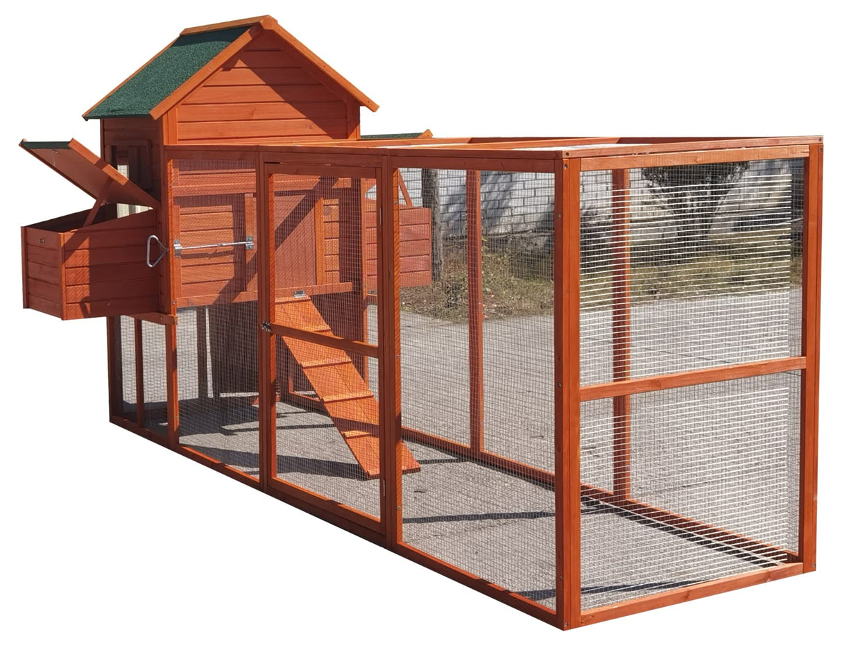 Omitree 122" Deluxe Large Wood Chicken Coop Backyard Hen House with 4 Nesting Box Outdoor Run Omitree