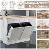 AHB Double Tilt Out Trash Cabinet Kitchen Trash Bin Cabinet 2x13 Gallons Free Standing Recycling Trash Can Cabinet with Hideaway Drawers Pet Proof Trash Can Holder for Kitchen Living Room, White AHB