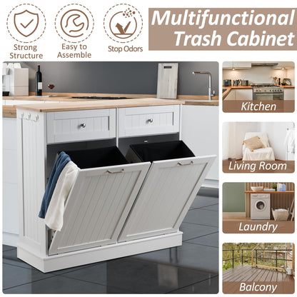 AHB Double Tilt Out Trash Cabinet Kitchen Trash Bin Cabinet 2x13 Gallons Free Standing Recycling Trash Can Cabinet with Hideaway Drawers Pet Proof Trash Can Holder for Kitchen Living Room, Wh - WoodArtSupply