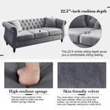 ATUMON 2 Piece Chesterfield Velvet Combination Sofa for Living Room,3-Seater and Loveseat Sofa Set Tufted Couch with 4 Pillows,Rolled Arms and Nailhead for Living Room, Bedroom, Office Grey ATUMON