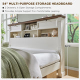 T4TREAM Farmhouse King Size Bed Frame with 54" Tall Headboard, Wood Platform Bed Frame with 18" Tall Roman Column Decoration Footboard & 2 Large Storage Drawers, No Box Spring Needed(Antique White) T4TREAM