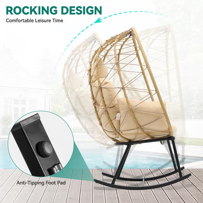 YITAHOME Wicker Rocking Egg Chair, Outdoor Patio Rocking Chair with Cushioned Comfort, 330lb Capacity, Anti-Slip, All-Weather Resilient Egg Lounger Chair for Indoor & Outdoor Relaxation Space - WoodArtSupply