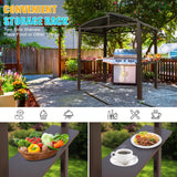 8x5 Grill Gazebo, Outdoor BBQ Gazebo with Double Galvanized Steel Roof, Barbeque Hardtop Grill Gazebo with 2 Side Shelves and Bottle Opener, Metal Grilling Gazebo for Patio, Garden, Backyard (Brown) BNSPLY