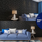 Art3dwallpanels 33 Pack 3D Wall Panel Diamond for Interior Wall Décor, PVC Flower Textured Wall Panels for Living Room Lobby Bedroom Hotel Office, Black, 12''x12'' Cover 32.Sq.Ft. Art3dwallpanels