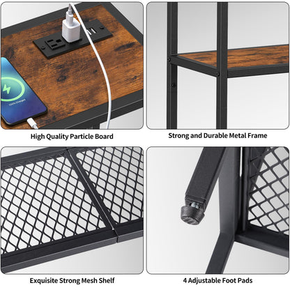 Snughome Console Table with Power Outlets, Entryway Table with Storage, Narrow Sofa Table with 3 Tier Shelves, Couch Table with USB Ports, Hallway Table for Living Room, Entrance