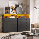 Hasuit Black Dresser with Charging Station, 4 Drawers LED Dresser for Bedroom, Chest of Drawers with Open Space, Large Capacity Tall Storage Cabinet, Black Dresser for Bedroom Hasuit