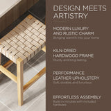 Maven Lane Emerson 26 Inch Tall Counter Height Backless Saddle Barstool in Weathered Natural Wood Finish with Avanti Bone Vegan Leather Seat Maven Lane