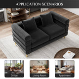 OUYESSIR Cloud Sofa Couch for Living Room, 59" Comfy Deep Seat Velvet Loveseat Sofa with 2 Pillows and Gold Legs, Modern Upholstered 2 Seater Love Seat for Bedroom Office, Dark Black Velvet OUYESSIR