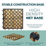 CLOVERHOLM Interlocking Deck Tiles - Waterproof 12”x12” Acacia Wood Tiles, Patio Tiles for Indoor and Outdoor, Garden, Roof Terrace Tiles, 12 Slats Checker Pattern (10Pcs, Teak, 12x12 inches) CLOVERHOLM