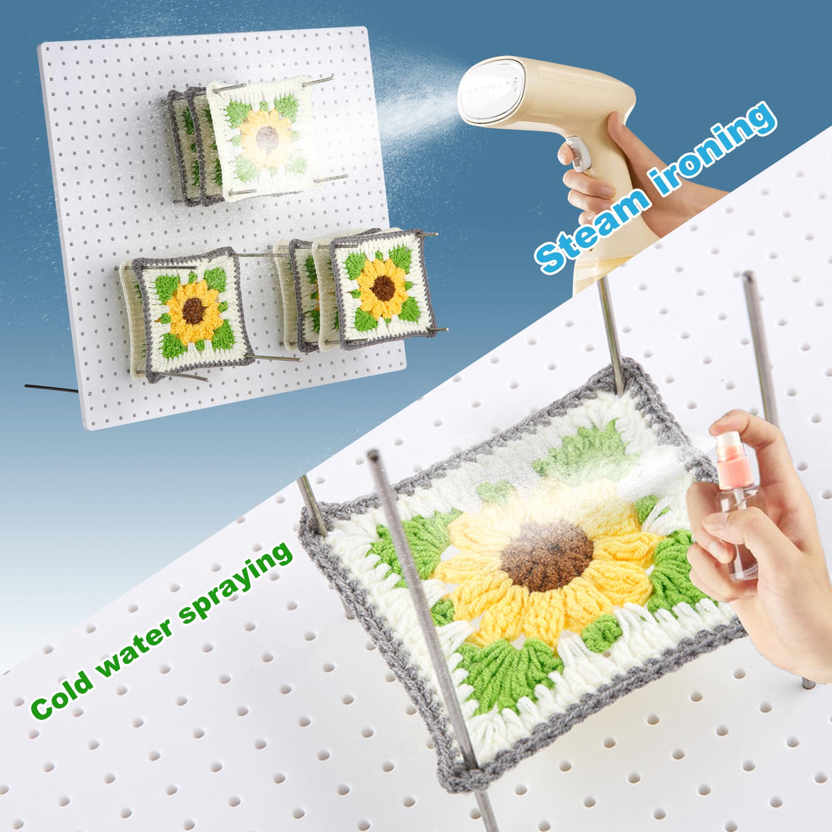 13’’Crochet Blocking Board with 20 Pegs/Pins Granny Square Blocking Boards for Crochet Projects,Plastic Waterproof Crochet Peg Blocking Board Gift for Crocheters and Beginners wuher