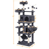 Yaheetech Cat Tree, 67in Cat Tower for Indoor Cats, Multi-Level Cat Condos with 3 Removable Cat Teaser Sticks, Activity Center Furniture Climbing Tower w/Scratching Posts, Hammock, Basket Yaheetech