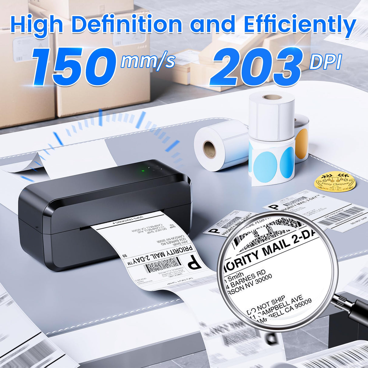 Bluetooth Thermal Shipping Label Printer, Wireless 4x6 Label Printer for Shipping Packages & Small Business, Compatible with Android, IOS, Windows and Mac, Widely Used for Ebay, Amazon, Shopify, Etsy NelkoGlobal