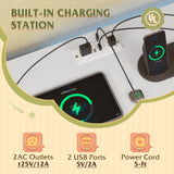 WLIVE White TV Stand for 55, 60, 65 inch TV, Entertainment Center with LED Lights & Charging Station, TV Media Console Table with 15 Fabric Drawers and Open Shelves for Living Room, Hallway, Wood Top WLIVE