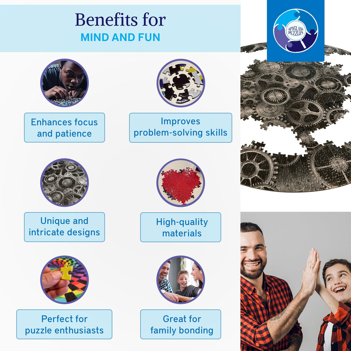 Jigsaw Puzzles for Adults 1000 Pieces Hard Puzzles for Adults and Kids - Unique Round Puzzle - Difficult Near Impossible Black and White Puzzles Fun Gear Puzzle by Spyglass Puzzles Spyglass Puzzles