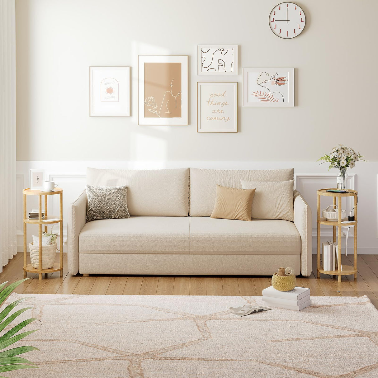 HOOBRO Small Round Side Table with Charging Station, 3-Tier Round Bamboo End Table, Compact Sofa Bedside Table for Small Space, Easy Assembly, for Living Room, Bedroom, Apartment, Natural YL152UBZ01 HOOBRO