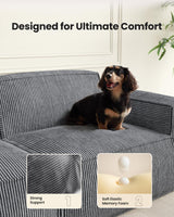 Amada 80" L Shaped Sofa Modular, Corduroy Clopud Couches with Deep Seats &High-Back, Upholstered Couches for Living Room Bedroom with Ottoman, No Assembly Required(2-Seater&1 Ottoman,Grey) AMADA HOMEFURNISHING