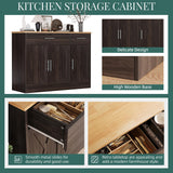 Shintenchi Modern Farmhouse Sideboard Buffet Cabinet,Barn Doors Buffet Cabinet with 2 Drawers & 3 Doors,Wood Coffee Bar Cabinet with Adjustable Shelf for Kitchen Living Room,Brown Shintenchi