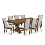 Luxe by East West Furniture LELA9-AWA-05 9 Pieces Dining Table Set Includes a Rectangular Kitchen Table and 8 Grey Linen Fabric Dining Room Chairs, Antique Walnut Finish Luxe by East West Furniture