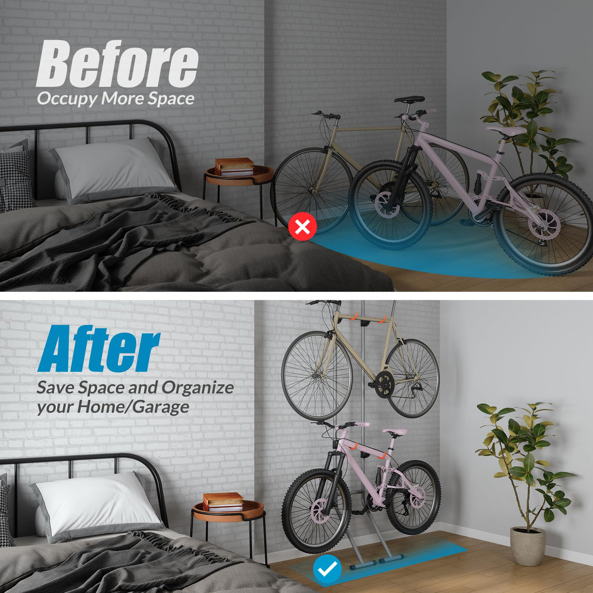 Suchtale 2 Bike Rack, Bicycle Rack, Bike Storage Rack for Garage, Gravity Bike Stand, Indoor Bike Organizer, Floor Vertical Bicycle Holder, Adjustable Wall Mount Cycle Hanger for Road Mountain Bikes Suchtale