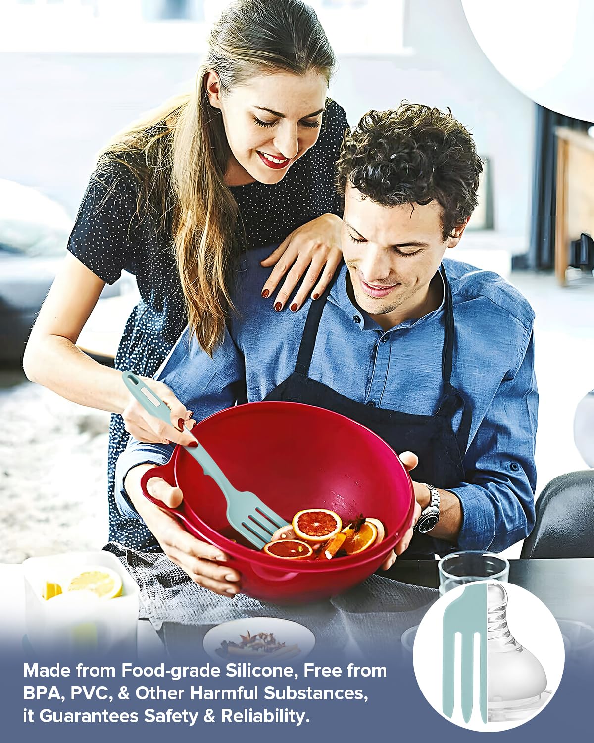 Silicone Flexible Fork, 11.6 Inch Heat Resistant Cooking Fork, Large Non Stick Fork for Mix Ingredients, Mash Food, Whisk Eggs (GT) DaiRen Kitchen