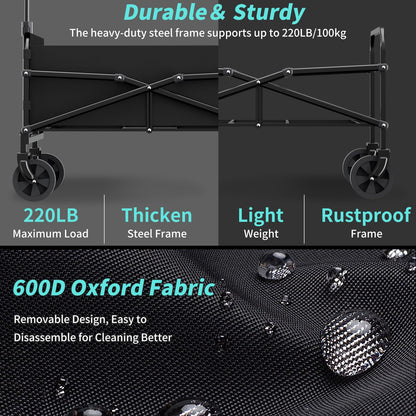 Collapsible Wagon - Wagon Cart with Wheels Foldable, Collapsible Folding Beach Wagon, Foldable Wagon with Upgrade Wheels, Folding Wagon for Shopping, Camping