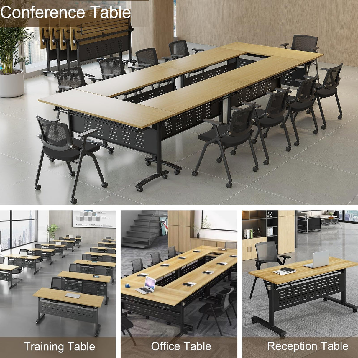 6 Pack Modern Office Folding Conference Table,The Conference Room Table with Caster Wheels,Flip Top Mobile Training Table Foldable Meeting Table for Office,Meeting Room,Classr ZanyCajole