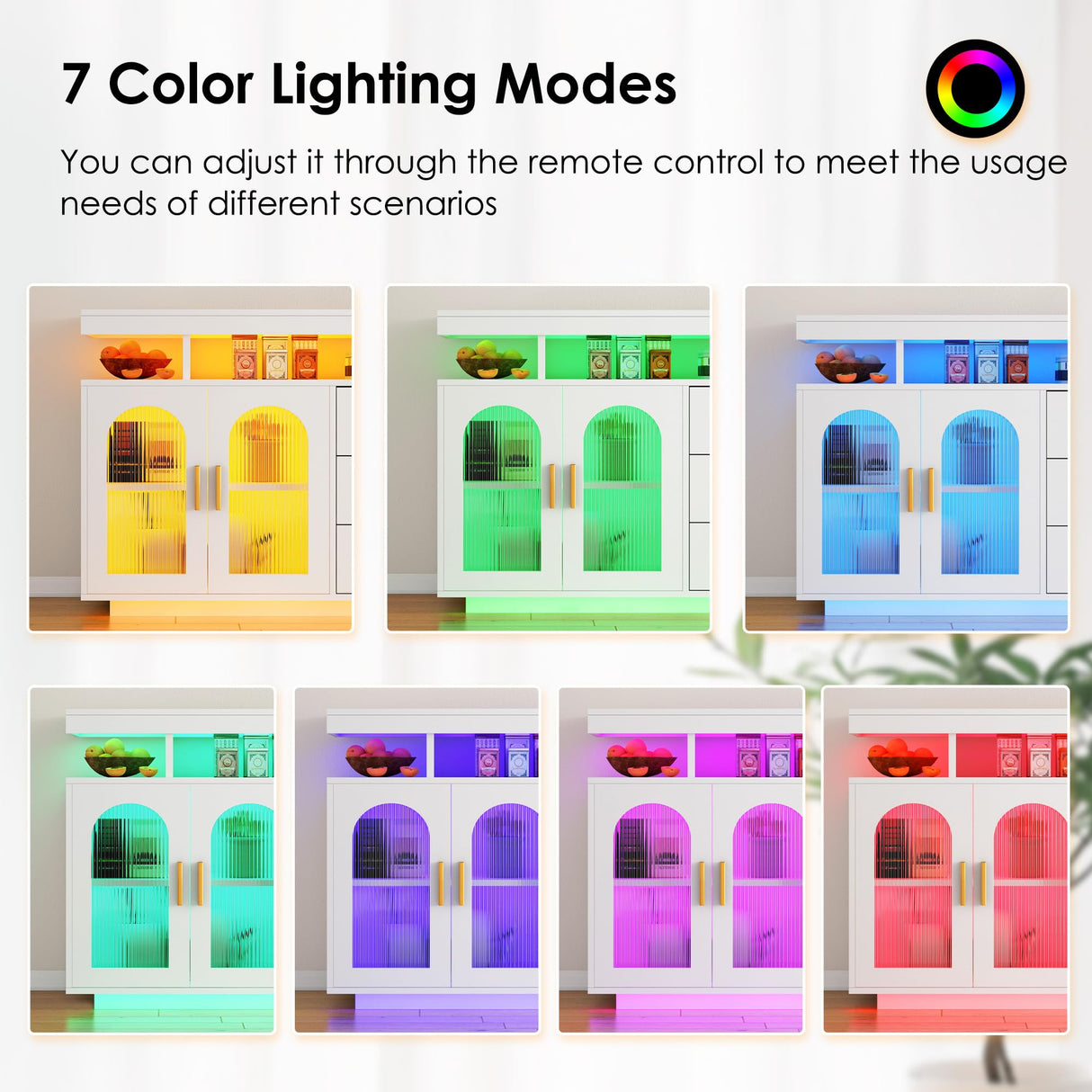 soges 39.4" LED Buffet Cabinet, Modern Sideboard Buffet with RGB 7-Color Light Strip, Large Kitchen Storage Cabinet with Storage for Bar, Office, Coffee Bar Station with 3 Drawers soges