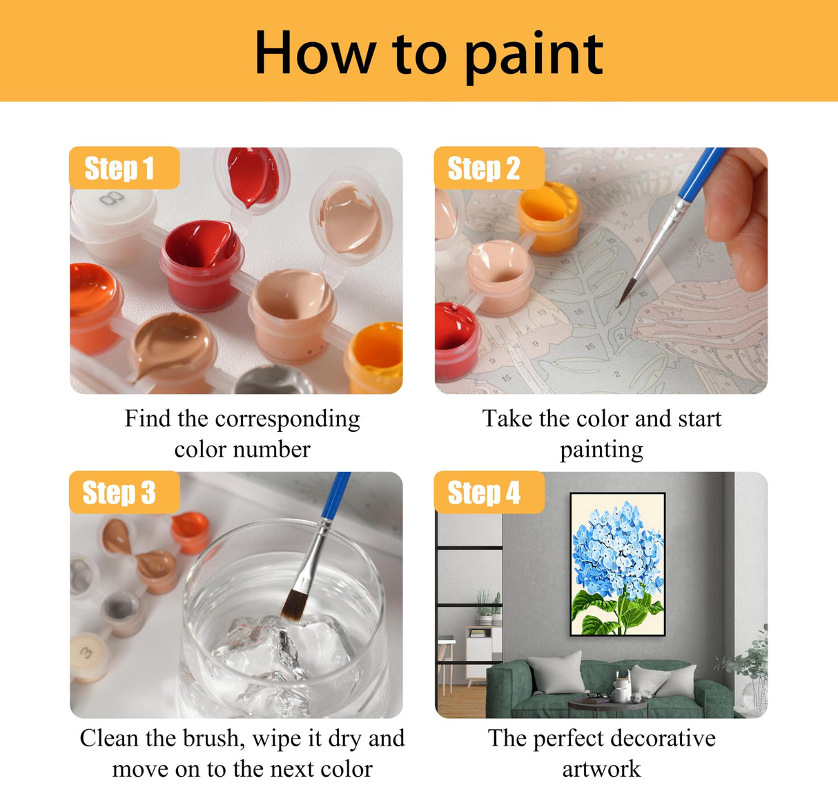 Mowana Paint by Numbers Kit for Adults Beginner with Wooden Frame and Easel Easy Acrylic on Canvas Hydrangeas Paint by Number Kits 8x12 inch with Paints and Brushes Mowana