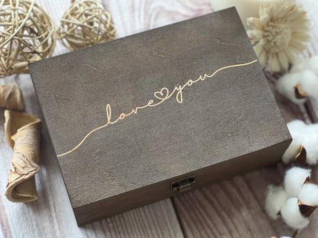 Love You Memory Wooden Decorative Box Gift For Wife Wedding Gift For Couples Laser Engraved Custom Box Keepsake Box Memory Box Wooden Art 8.5 in x 6 MadeInSunState