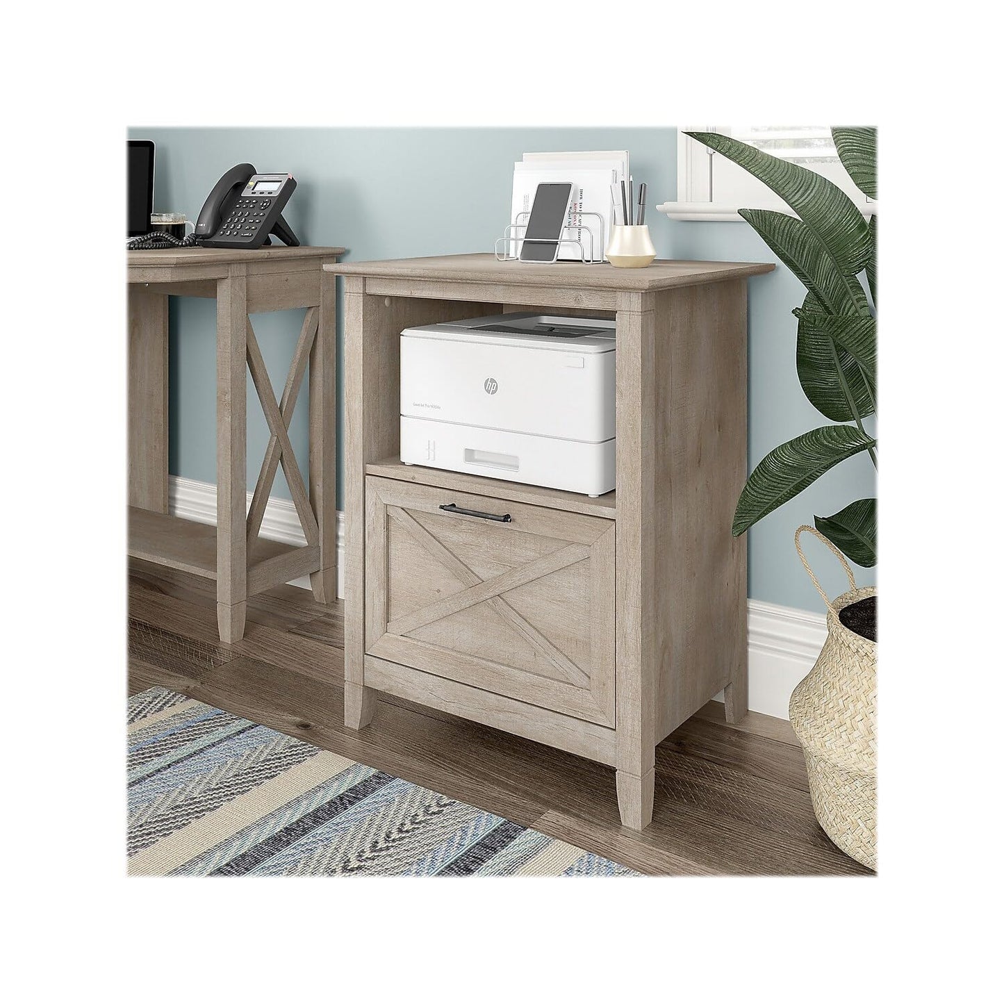 Bush Furniture Key West Washed Gray 1-Drawer Lateral File Cabinet with Shelf - WoodArtSupply