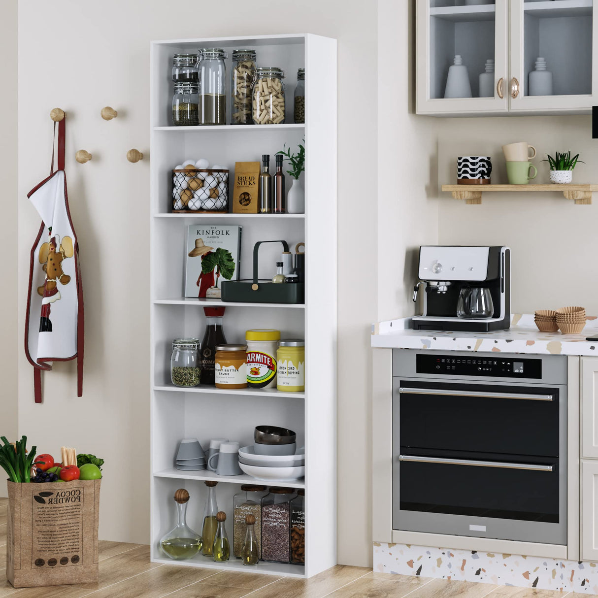 FOTOSOK 6-Tier Open Bookcase and Bookshelf, Freestanding Display Storage Shelves Tall Bookcase for Bedroom, Living Room and Office, White FOTOSOK