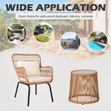 HOMEZILLIONS 3 Piece Outdoor Wicker Furniture Bistro Set, Rattan Chairs Conversation Sets Wicker Patio Furniture for Balcony Poolside Backyard, Yellow/Beige HOMEZILLIONS
