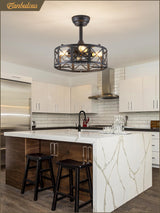 Fanbulous 16in Caged Ceiling Fans with Lights and Remote, Black Fandelier Ceiling Fan with 6 Speeds and Timing, Farmhouse Samll Fan Lights Ceiling Fixtures for Kitchen, Bedroom, Outdoor-Black X Fanbulous