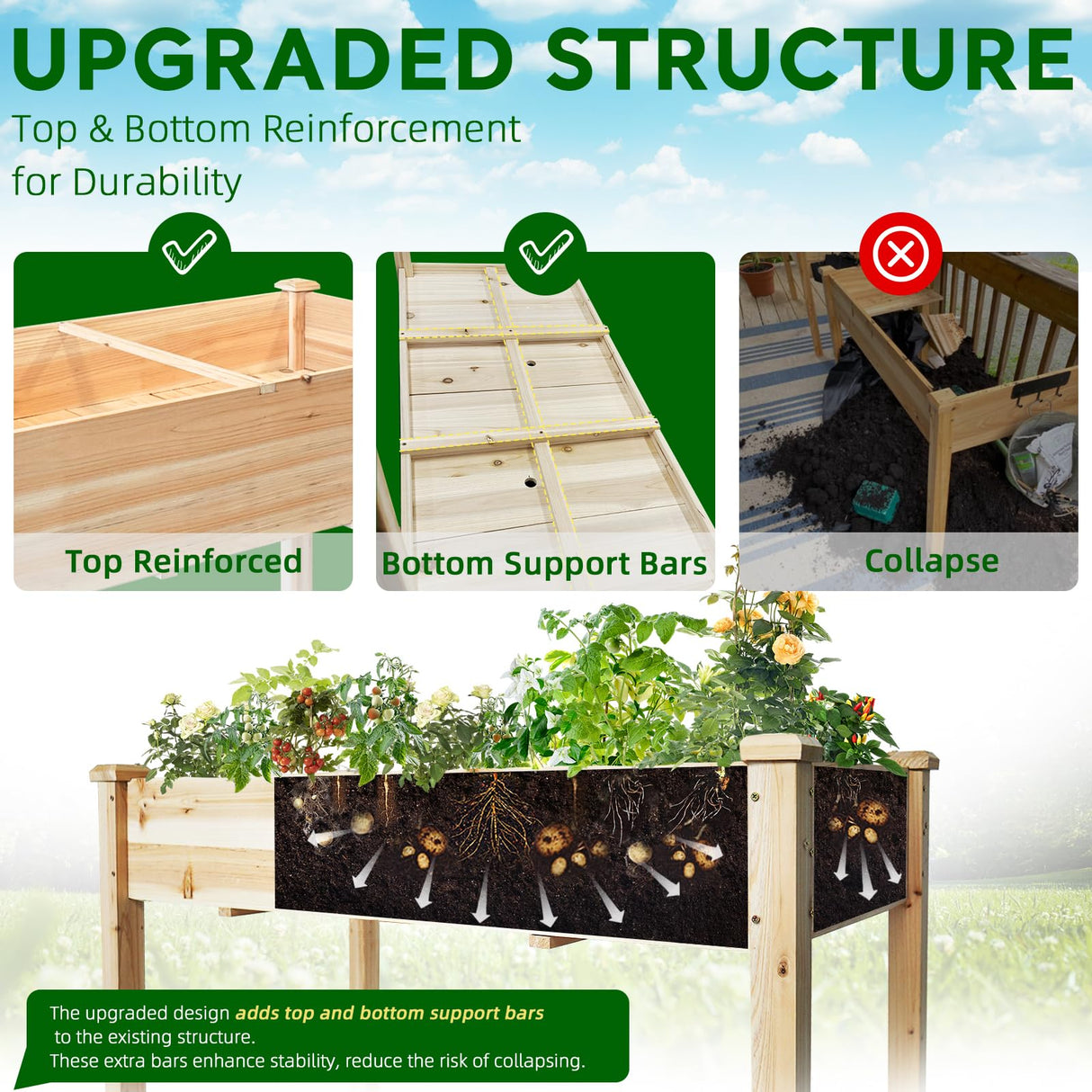BSP Raised Garden Bed with Legs Outdoor Elevated Garden Planter Wood Stand for Vegetable Flower Herb Upgraded Solid Structure Growing Box Suitable for Backyard Patio and Balcony, 48”L X 24”W BEST SELECT PRODUCTS