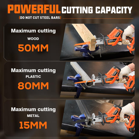 Cordless Reciprocating Saw With 8 Blades – Brushless Motor, Variable Speed 0‑3200 SPM, 2×2000mAh Batteries, Tool‑Free Blade Change, Power Reciprocating Saw for PVC Wood, Metal Cutting DIY olmlmo
