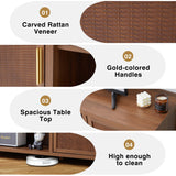 affeivul Mid Century Modern TV Stand with Storage Cabinet, 65 inch Low TV Console Table, Rattan TV Stand with Doors, Rustic Walnut TV Entertainment Stand with Shelves for Bedroom/Living Room affeivul