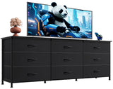 WLIVE 63''W Dresser for Bedroom, Black Dresser TV Stand for 65, 70, 75 inch TV, Wide Chest of Drawers with 9 Drawer, Large Entertainment Center, Fabric Dressers with Wood Top for Closet, Living Room WLIVE