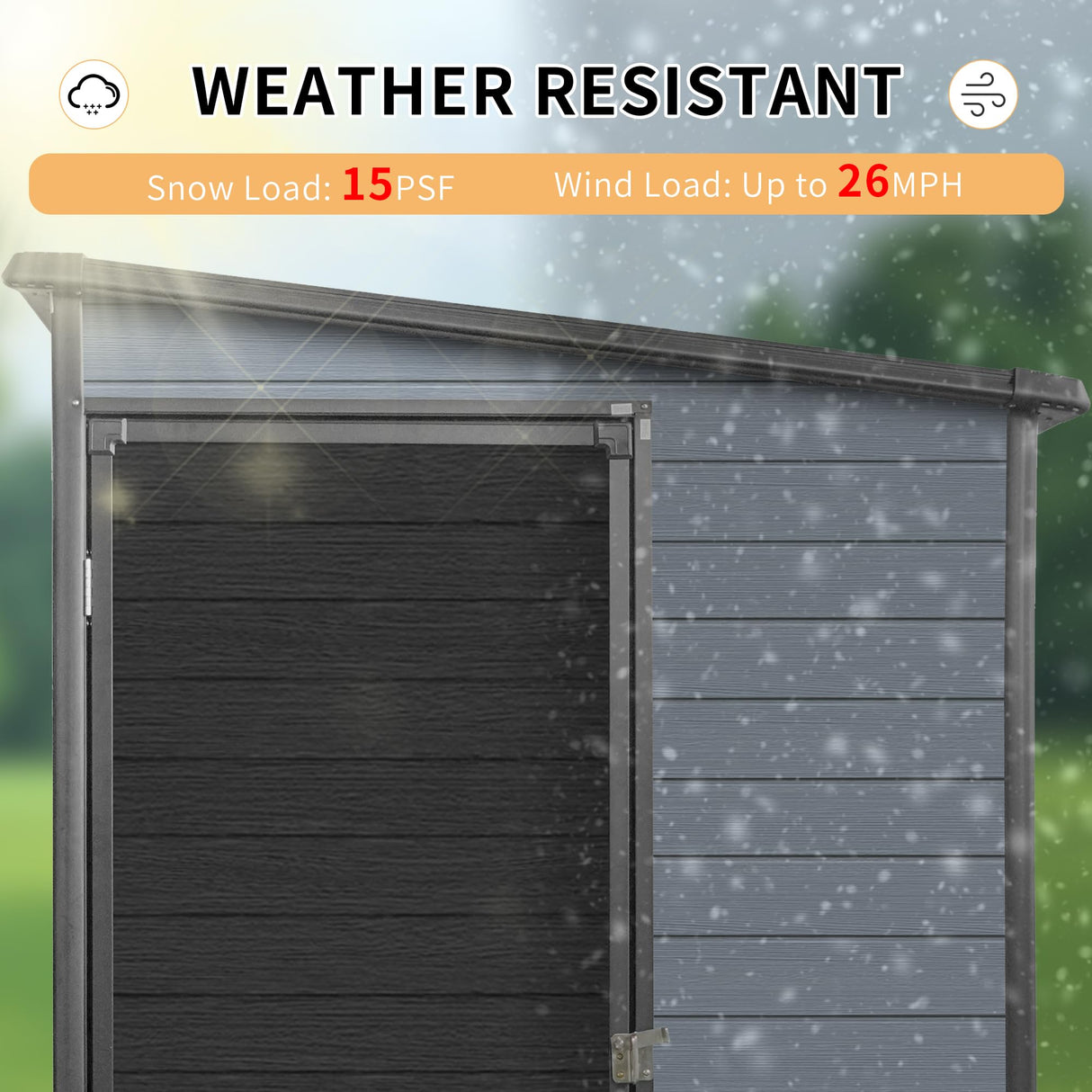 LANTRO JS 4x8FT Plastic Storage Shed with Floor, Outdoor Storage Shed with Floor Included, with 2 Windows and Lockable Door, Backyard Storage Sheds for Garden Tools, Bike, Gray and Black LANTRO JS