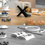 Webtrlics Cookbook Stand, Cookbook Holder for Kitchen,Black Recipe Book Holder for Counter,Wooden Plate Holder Display Stand for Tabletop (Black) Webtrylics
