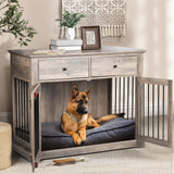 LEMBERI 44 Inch Large Dog Crate Furniture, Wooden Dog Kennel End Table with Storage Drawers, Decorative Pet Crates Dog House Indoor for Dogs LEMBERI