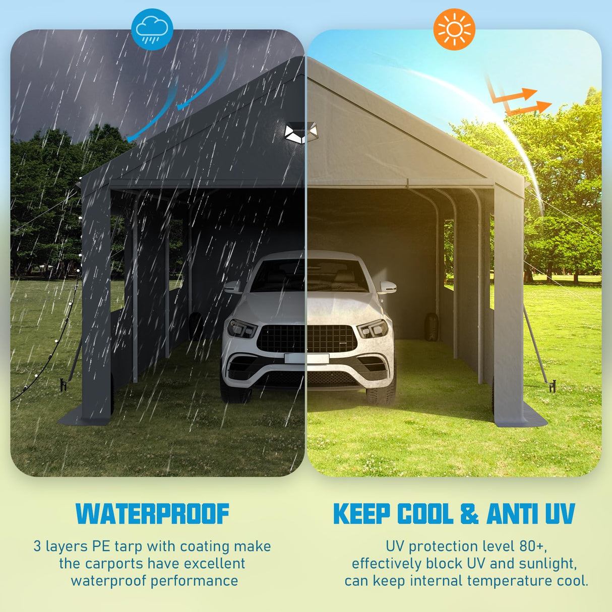 Benass Carport Canopy 10x16 Heavy Duty, Carport Canopy, Portable Car Port Garage, Car Shelter All Weather, Grey Benass