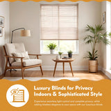 Radiance Cordless Bamboo Roman Shades for Windows - Matchstick Bamboo Blinds for Semi-Private Light Control - Easy to Lift & Fold Up Window Shades - White - 30" W x 64" L - (2215328E) Radiance