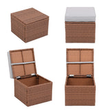 OPENAIRCOMFORT Premium Elegant Gray/Tawny 16.5" 2-Piece w/ 3" Fade-Proof Cushion, All-Weather Wicker Indoor/Outdoor Ottomans, PE Rattan Side Table & Footstools, Footrest, Ideal for Patio. OPENAIRCOMFORT