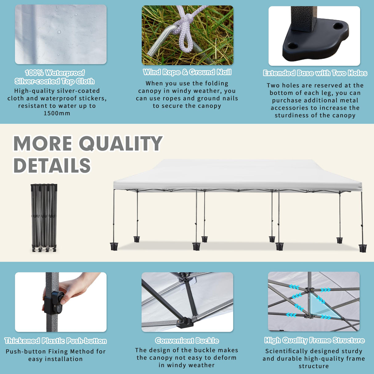 EROMMY 10' x 30' Pop Up Canopy Tent, Commercial Instant Canopy Heavy Duty with Roller Bag, 8 Sand Bags, 8 Wind Ropes & Ground Nails, Outdoor Canopies for Party Festival Event Wedding Camping EROMMY