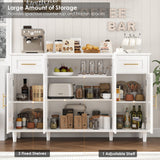 HOSTACK Modern Sideboard Buffet Cabinet with Storage, 55" Large Kitchen Buffet Storage Cabinet with Drawers and Shelves, Wood Coffee Bar Cabinet with Gold Handles for Dining Room, Living Room, White HOSTACK