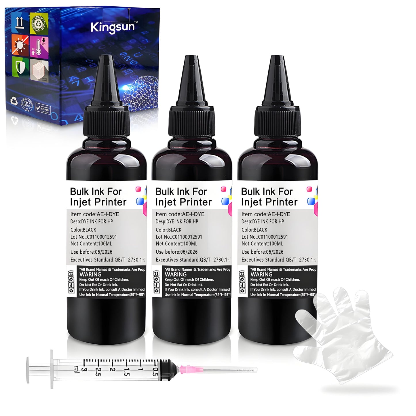 KSUMEI Ink Refill Kit for HP 21 22 60 61 62 63 64 65 94 95 96 564 711 901 902 920 932 933 934 940 950 951 952 970 971 Ink Cartridge Bottle (3*Black, 100 ml)