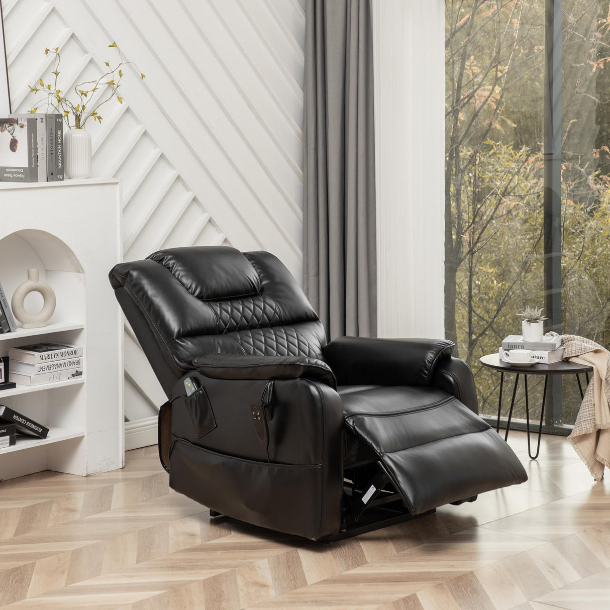 LITVZ Recliner with Lift Assist for Seniors, Heavy Duty Lay Flat Recliner 180-Degree, Dual Motor Power Stand Up Lift Chair with Massage and Heat, Infinite Position Electric Recliner Chair for Elderly LITVZ